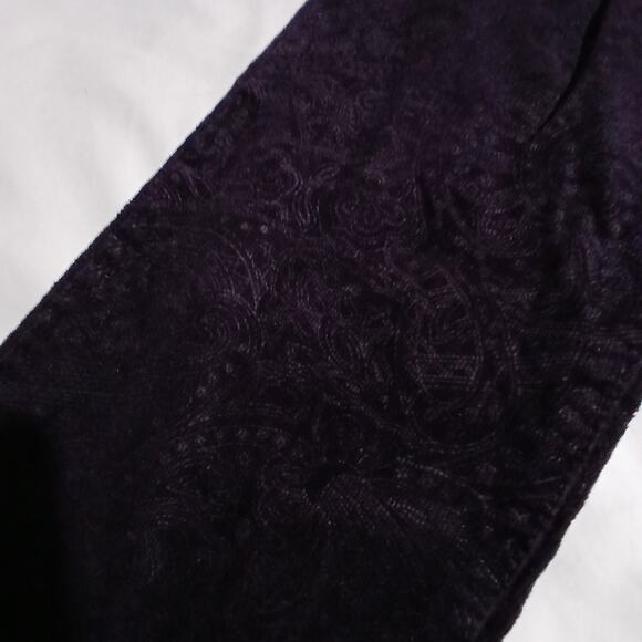 Elle Women's 16R Deep Purple (almost black) Paisley Printed Corduroy Pants - Picture 10 of 15